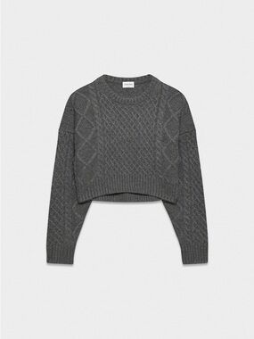 Aritzia Dark Gray Cable-Knit Cropped Crewneck Sweater